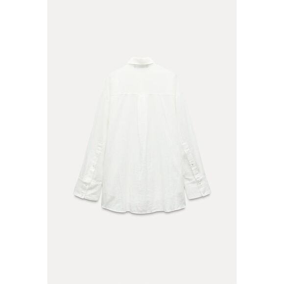 Zara White Long Sleeves Oversized Cotton Chiffon Button Down Shirt Size L - Picture 2 of 6
